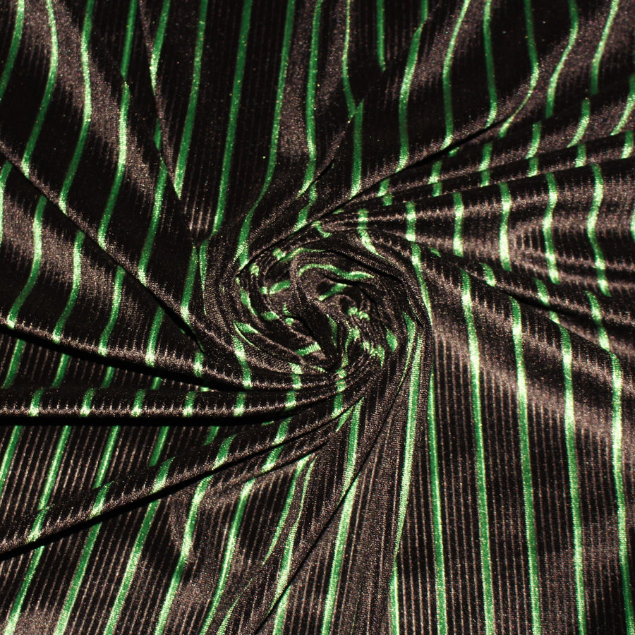 Tissu maille velours côtelé - à rayures - vert et noir