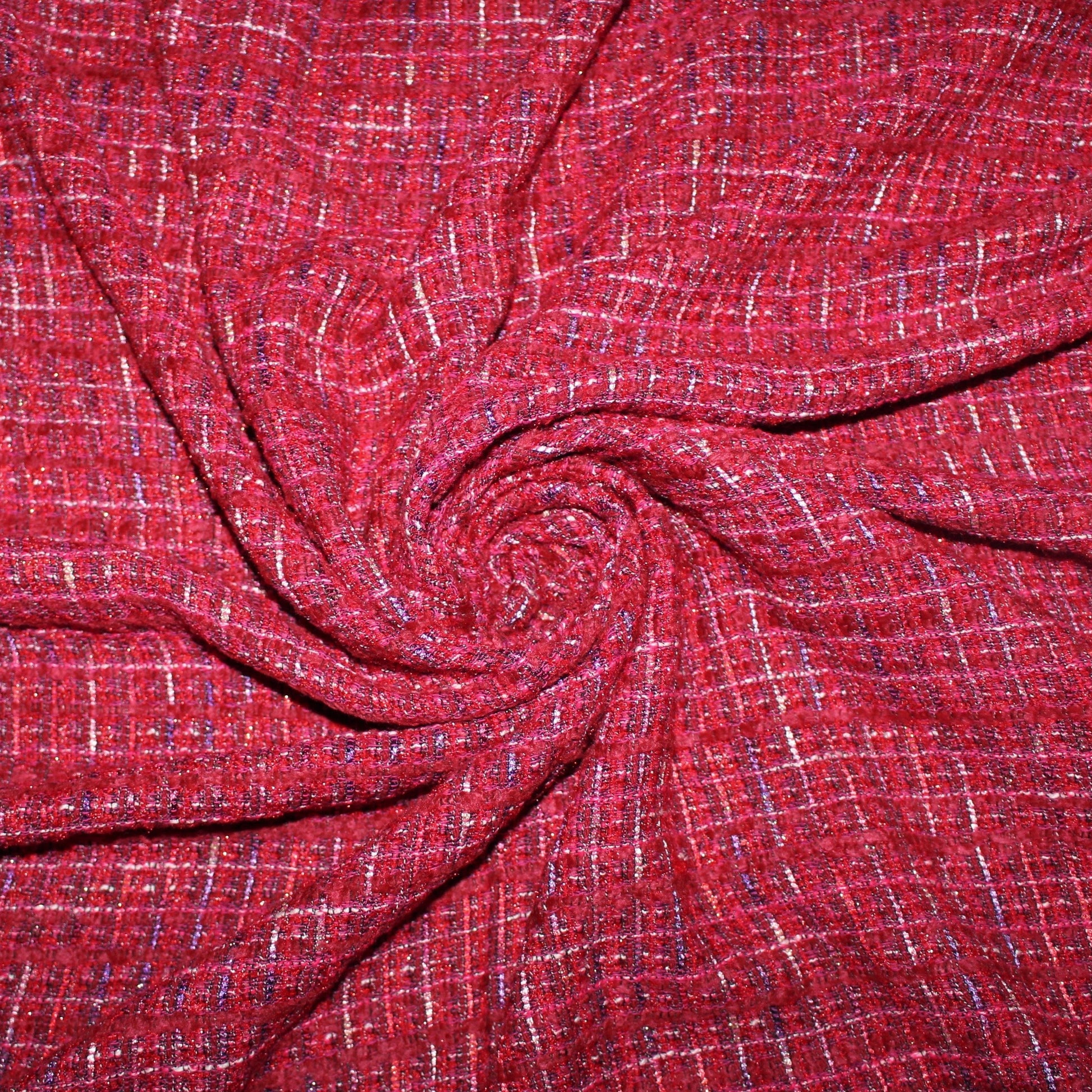 So Tissus - Coupon de 1,5 mètre - tissu tweed acétate - ton rouge et rose  | Bennytex | Mondial Tissus | Cousette | Tissus de rêve | Tissus.net