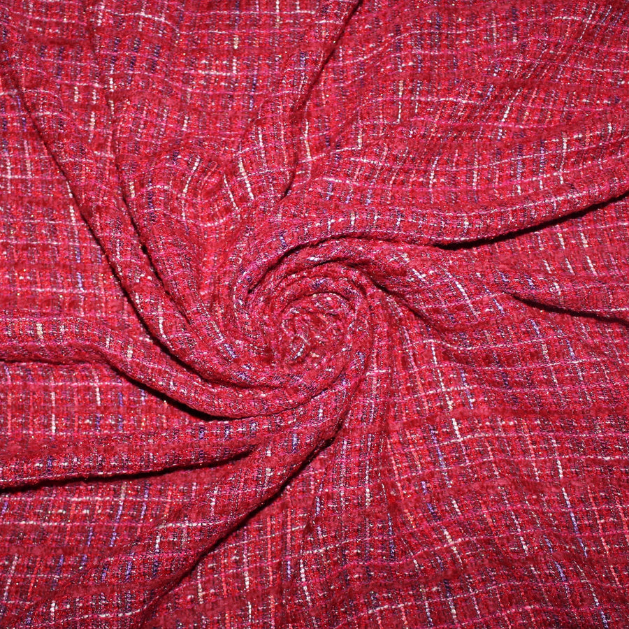 Coupon de 1,5 mètres - Tissu tweed acétate - ton rouge et rose – So Tissus