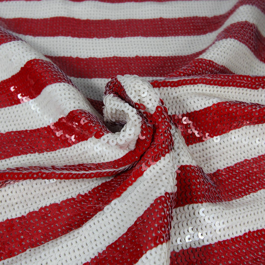 Tissu paillette - à rayures rouges et blanches | Bennytex | Mondial Tissus | Cousette | Tissus de rêve | Tissus.net