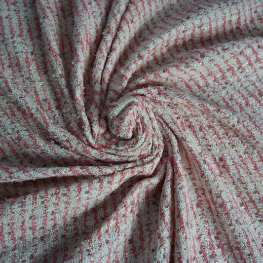 Tissu tweed coton - rayures blanches et roses | Bennytex | Mondial Tissus | Cousette | Tissus de rêve | Tissus.net