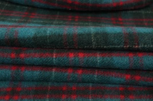 Tissu laine mohair - à carreaux - ton bleu vert canard - photo 2/5 | So Tissus