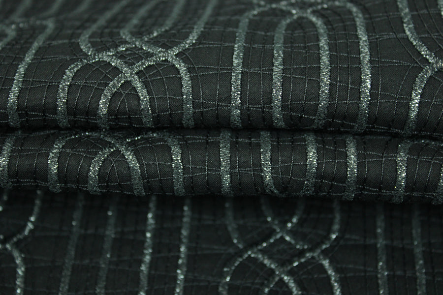 Tissu brocart motif géométrique - noir irisé
