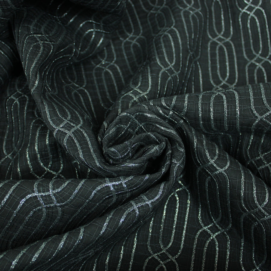 Tissu brocart motif géométrique - noir irisé