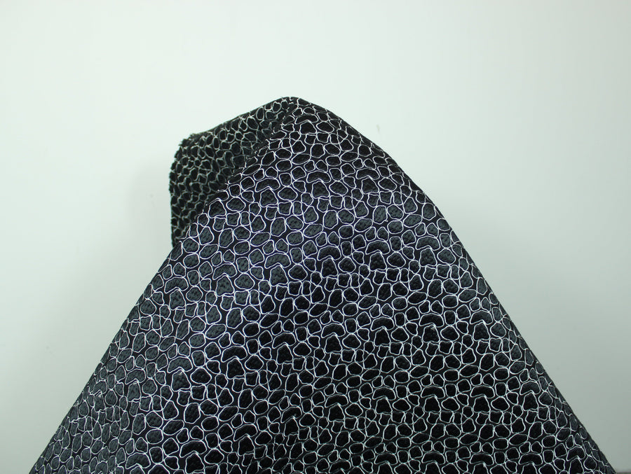Tissu brocart de laine brodé motif tacheté - noir