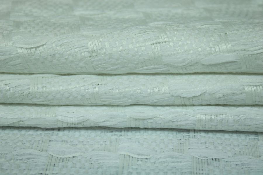 Tissu tweed à carreaux - ton sur ton - blanc