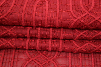Tissu voile coton brodé - motif géométrique - rouge foncé - photo 2/5 | So Tissus