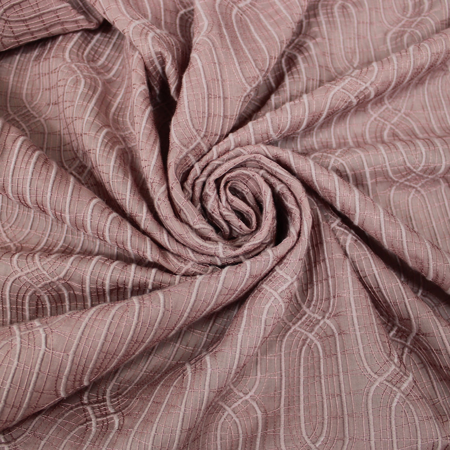 Tissu voile coton brodé - motif géométrique - vieux rose