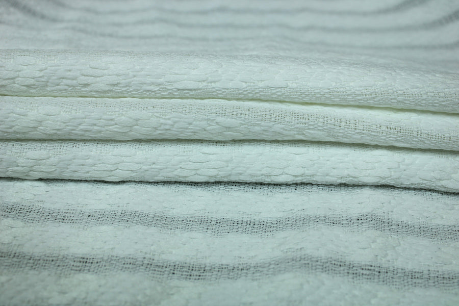 Tissu tweed à rayures - ton sur ton - blanc