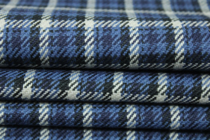Tissu crêpe de laine - à carreaux - ton bleu - photo 2/4 | So Tissus
