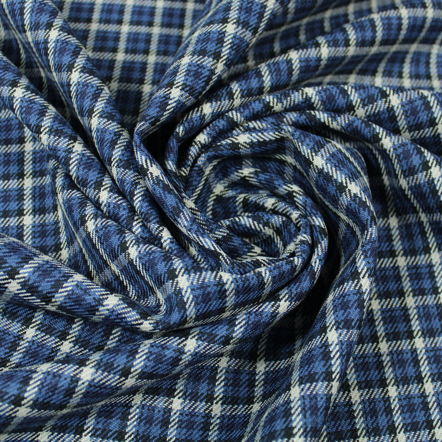 Tissu crêpe de laine - à carreaux - ton bleu