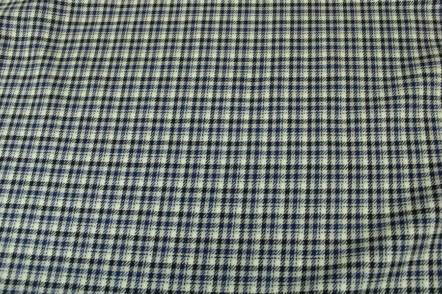 Tissu crêpe de laine - à carreaux - écru, noir et bleu