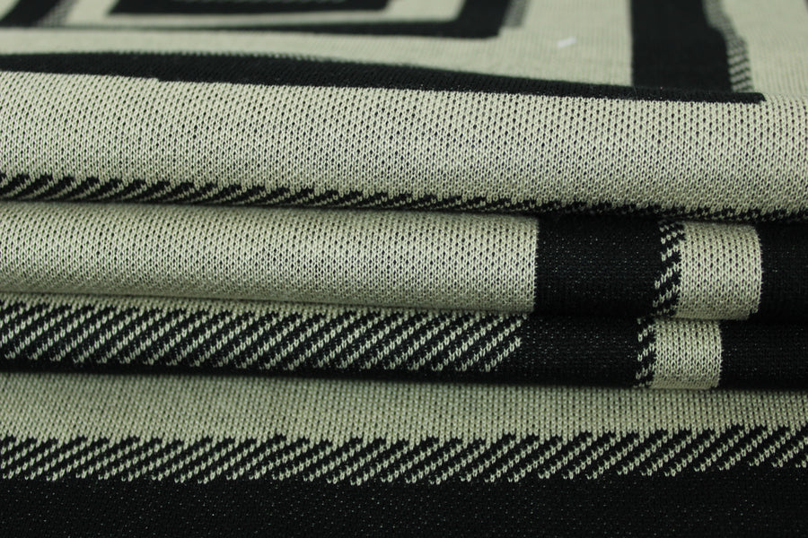 Tissu maille - imprimé géométrique - noir et beige