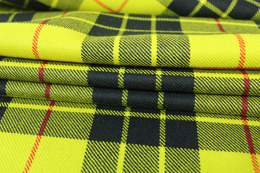 Tissu tartan de laine - à carreaux - noir et jaune