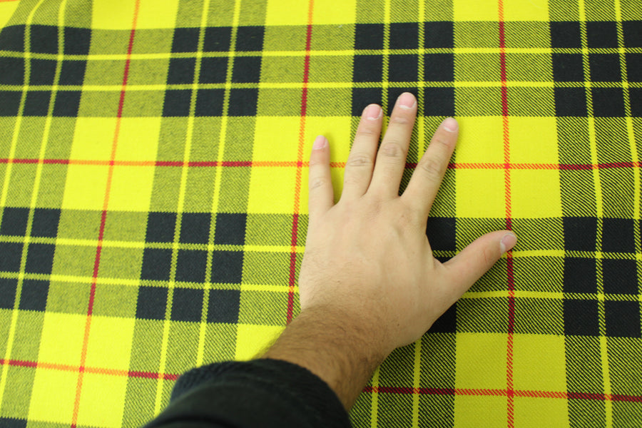 Tissu tartan de laine - à carreaux - noir et jaune