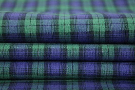 Tissu popeline coton - à carreaux - vert et violet - photo 2/5 | So Tissus