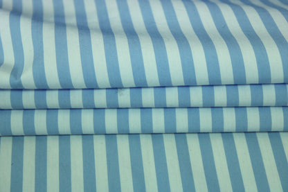 Tissu popeline coton - à rayures - blanc et bleu ciel - photo 2/5 | So Tissus