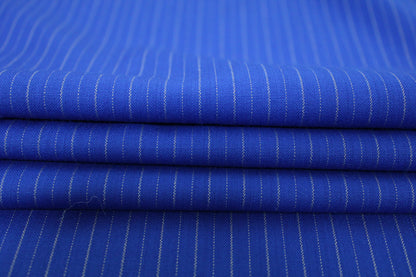 Tissu laine froide stretch - à rayures - bleu roi et blanc - photo 2/4 | So Tissus