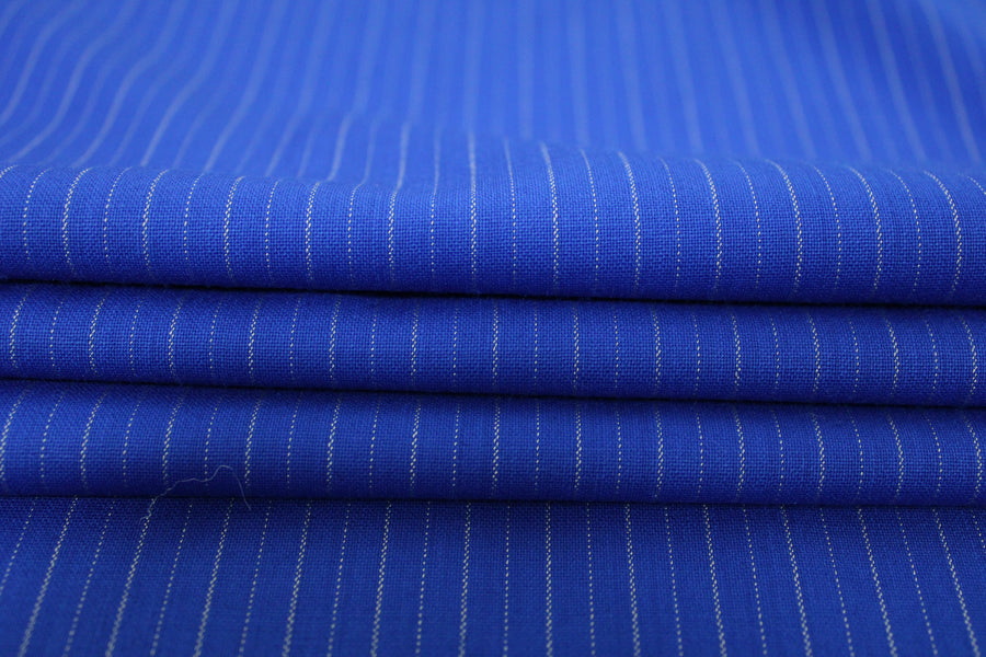 Tissu laine froide stretch - à rayures - bleu roi et blanc