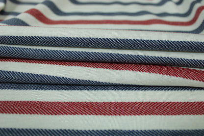 Tissu maille jersey - à rayures - bleu marine, rouge et écru - photo 2/5 | So Tissus