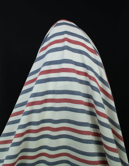 Tissu maille jersey - à rayures - bleu marine, rouge et écru - photo 3/5 | So Tissus