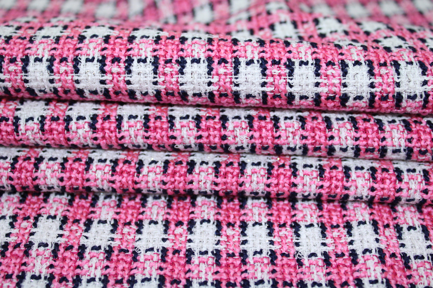 Tissu tweed à carreaux - rose et blanc - photo 2/5 | So Tissus