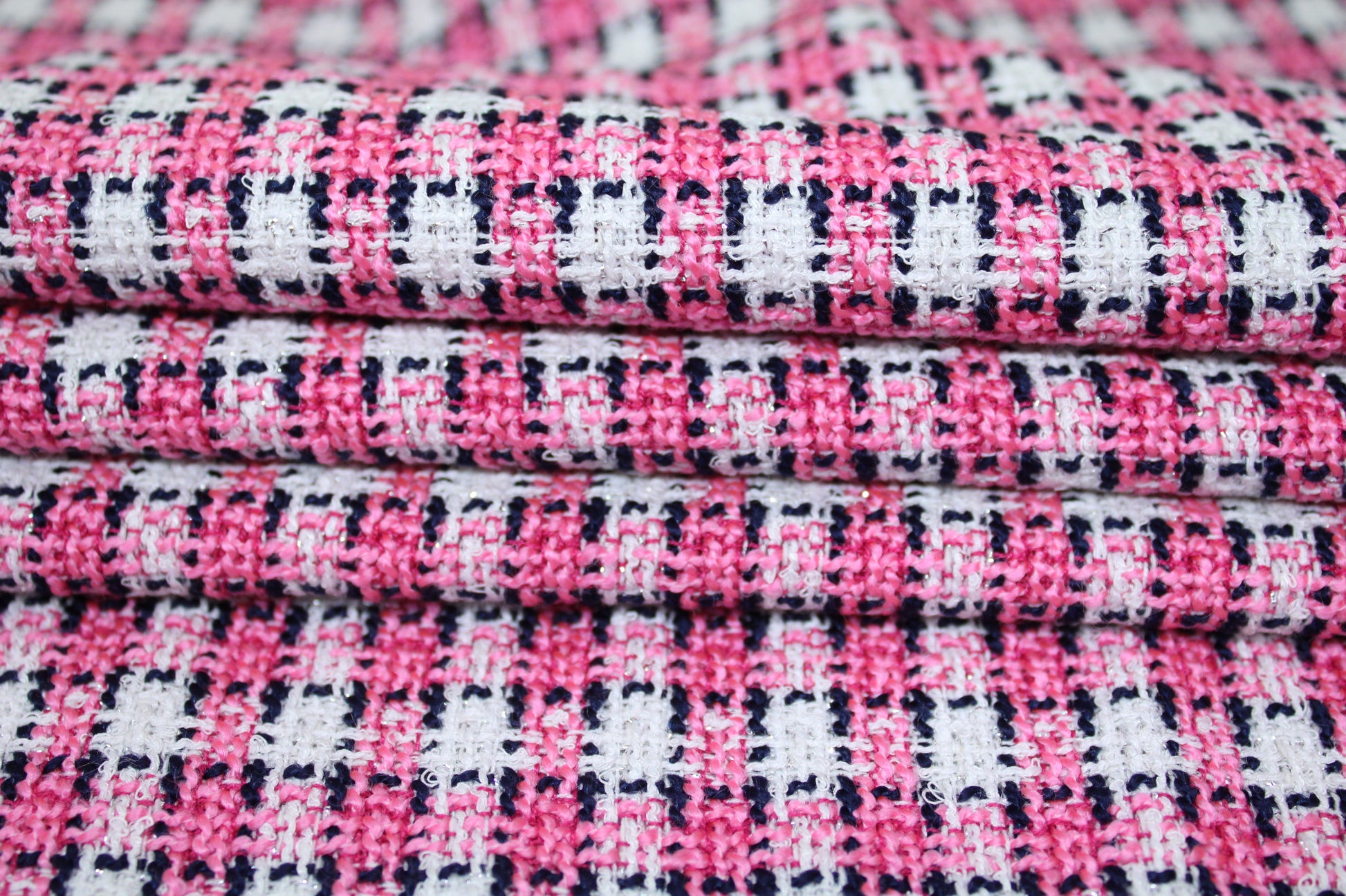 Tissu tweed à carreaux - rose et blanc - photo 2/5 | So Tissus