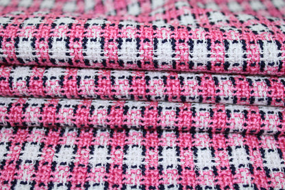 Tissu tweed à carreaux - rose et blanc - photo 2/5 | So Tissus