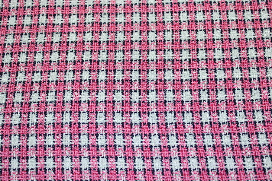 Tissu tweed à carreaux - rose et blanc