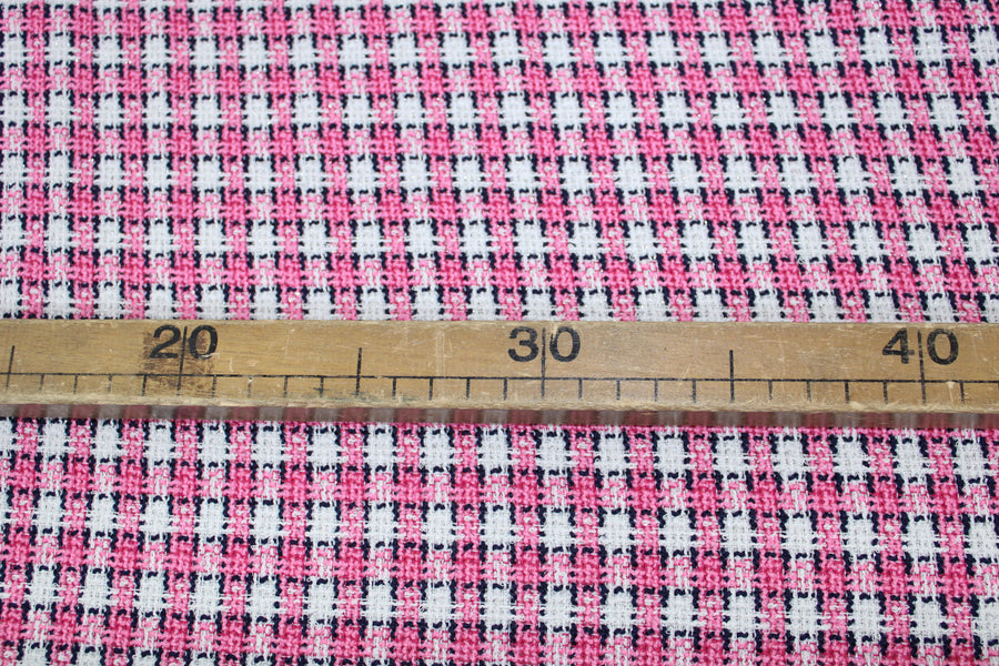Tissu tweed à carreaux - rose et blanc