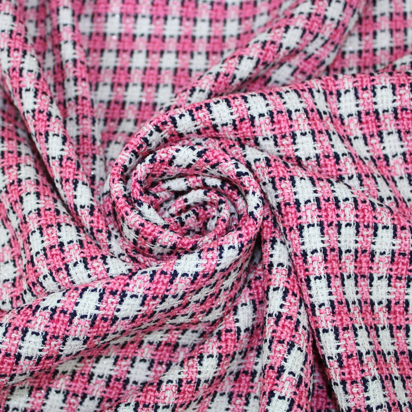 Tissu tweed à carreaux - rose et blanc - photo 1/5 | So Tissus