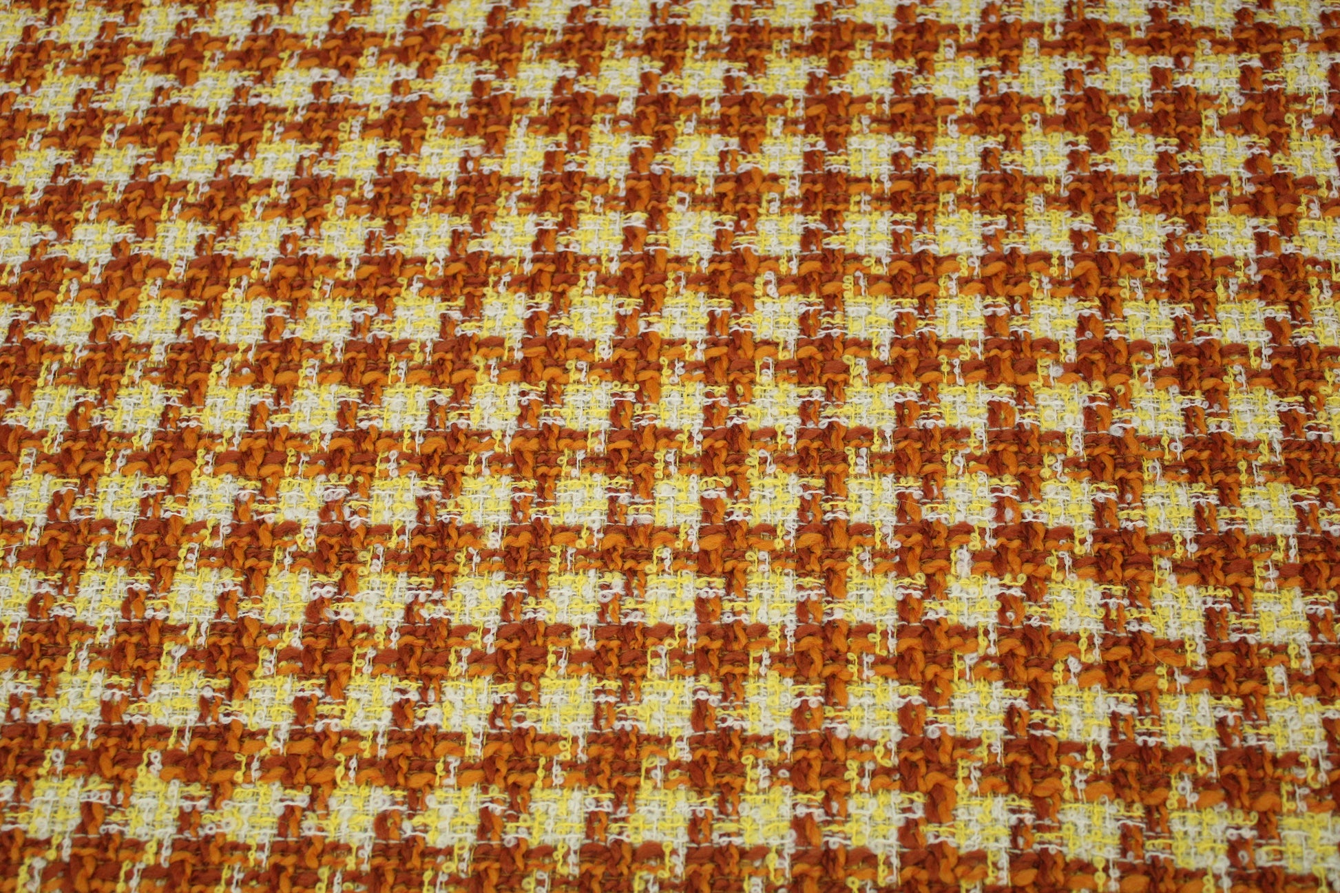Tissu tweed de laine - à carreaux - ton marron orange et jaune - photo 4/5 | So Tissus