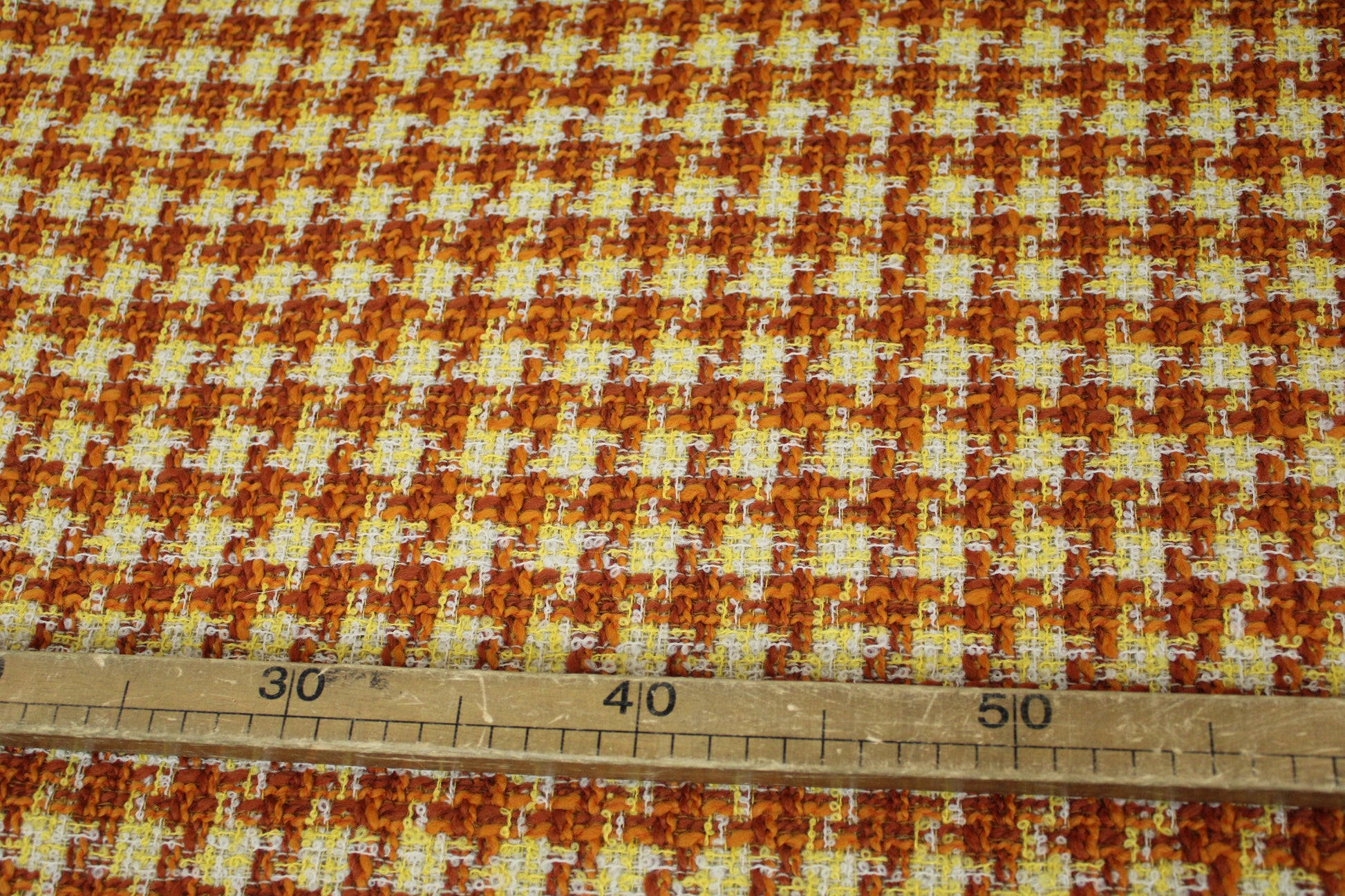 Tissu tweed de laine - à carreaux - ton marron orange et jaune - photo 3/5 | So Tissus