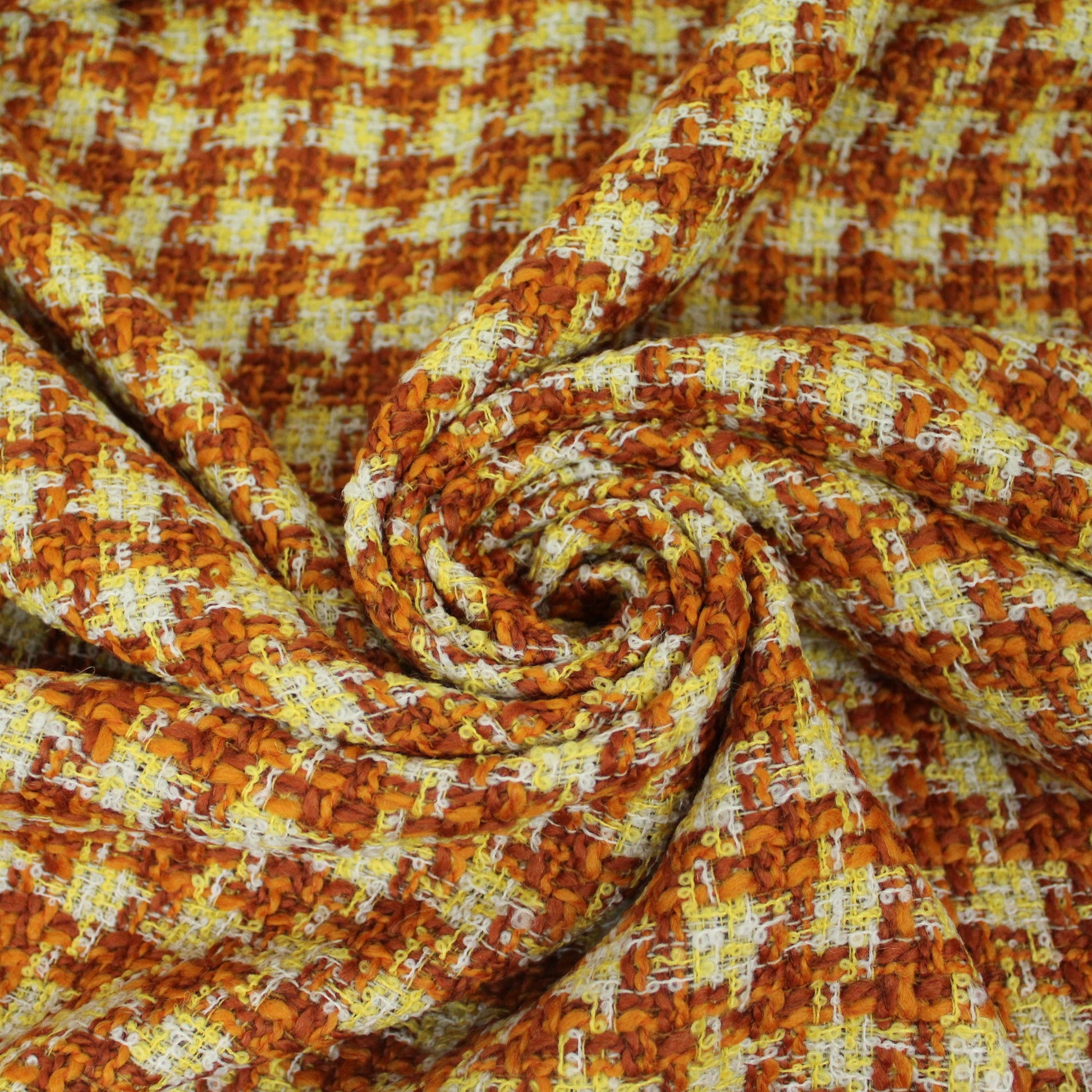 Tissu tweed de laine - à carreaux - ton marron orange et jaune - photo 1/5 | So Tissus