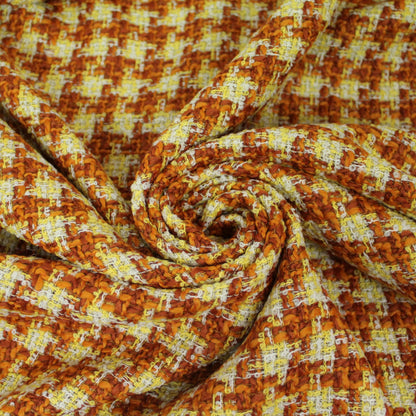 Tissu tweed de laine - à carreaux - ton marron orange et jaune - photo 1/5 | So Tissus