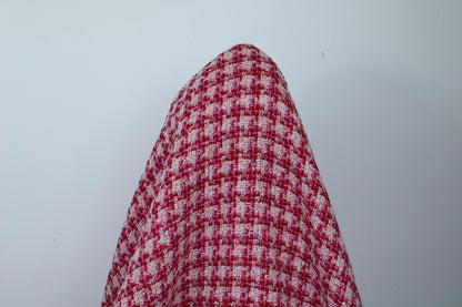Tissu tweed de laine - à carreaux - ton blanc rouge et rose - photo 3/5 | So Tissus