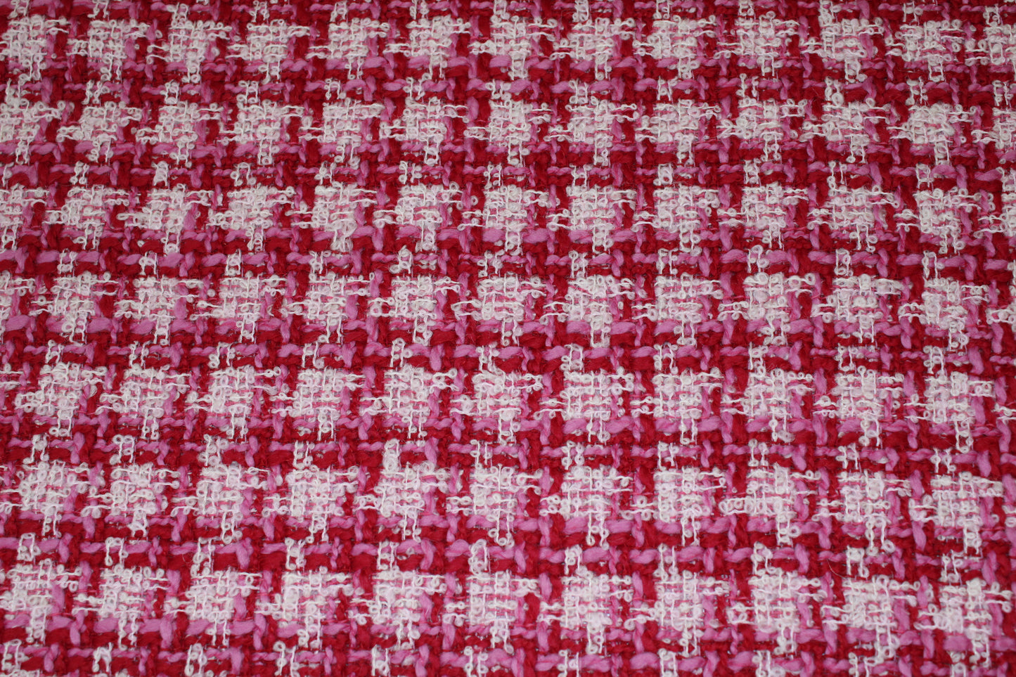 Tissu tweed de laine - à carreaux - ton blanc rouge et rose - photo 4/5 | So Tissus
