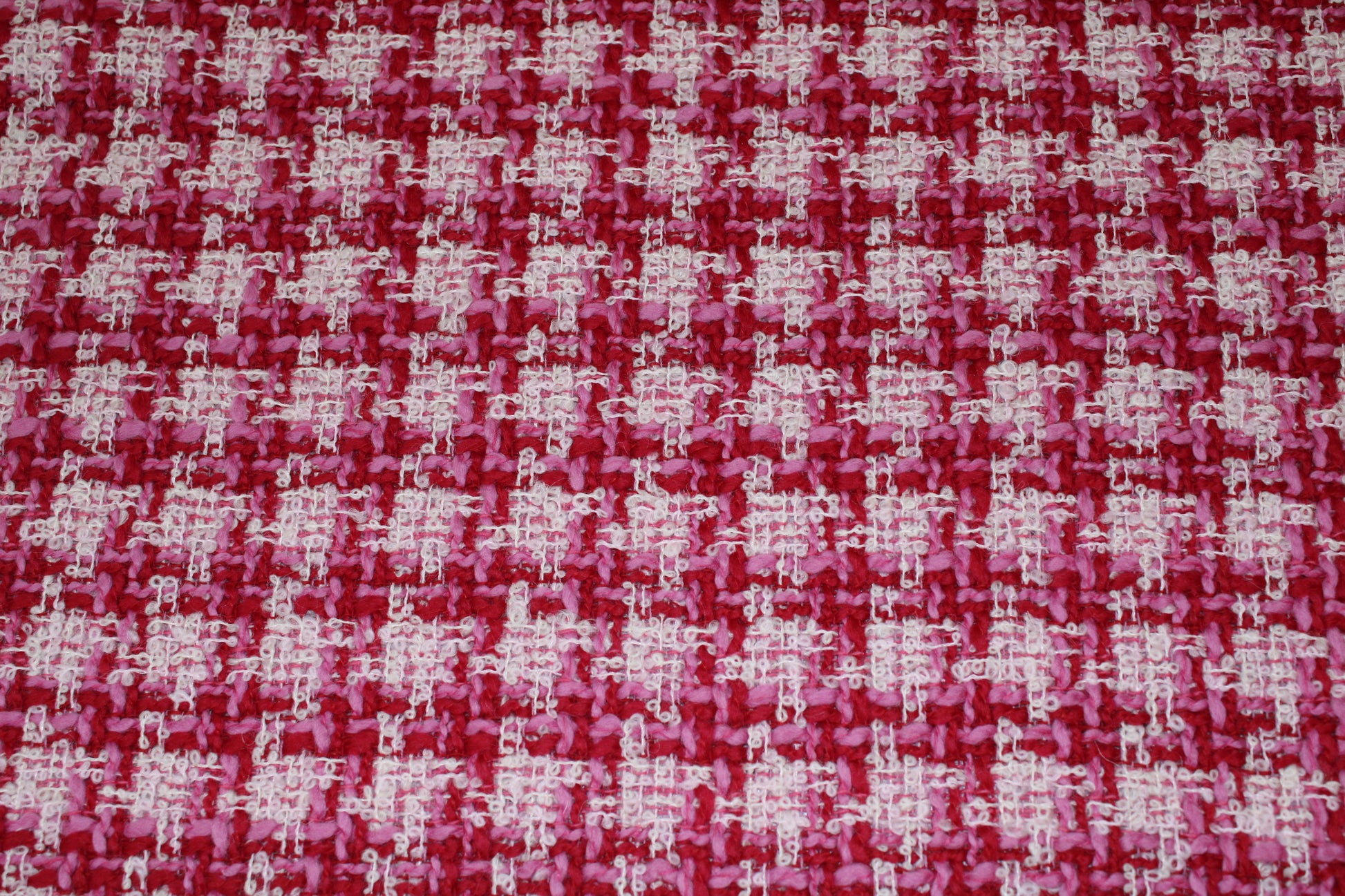 Tissu tweed de laine - à carreaux - ton blanc rouge et rose - photo 4/5 | So Tissus