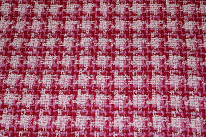 Tissu tweed de laine - à carreaux - ton blanc rouge et rose - photo 4/5 | So Tissus
