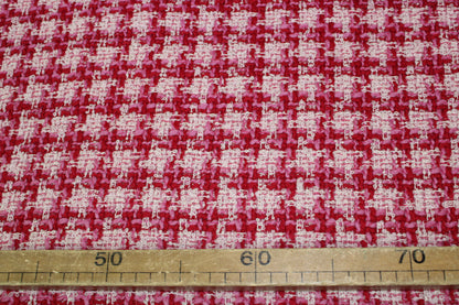 Tissu tweed de laine - à carreaux - ton blanc rouge et rose - photo 5/5 | So Tissus