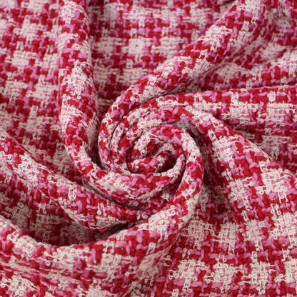 Tissu tweed de laine - à carreaux - ton blanc rouge et rose - photo 1/5 | So Tissus