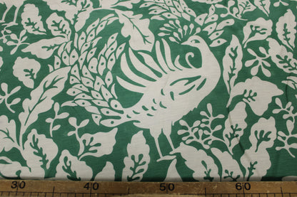 Tissu lin viscose -imprime paon -  vert et écru - photo 4/4 | So Tissus
