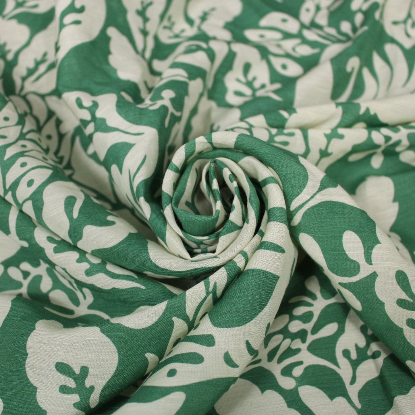 Tissu lin viscose -imprime paon -  vert et écru - photo 1/4 | So Tissus