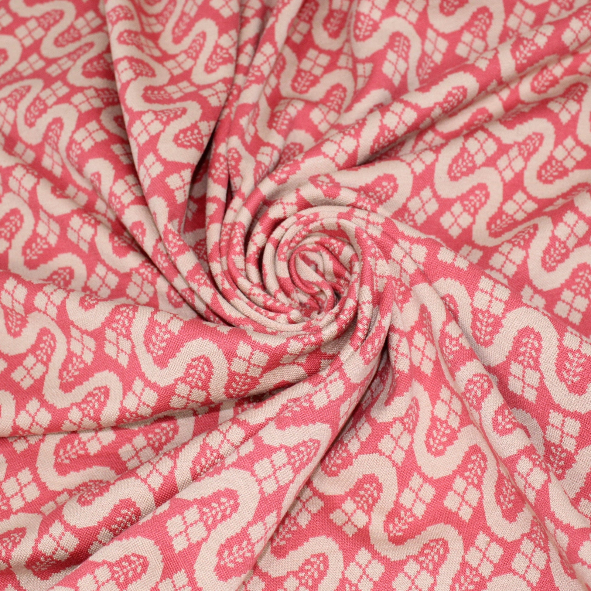 Tissu maille - imprimé géométrique - rose et beige - photo 1/5 | So Tissus