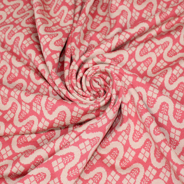 Tissu maille - imprimé géométrique - rose et beige