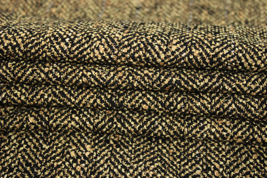 Tissu tweed de laine à chevron - beige et noir