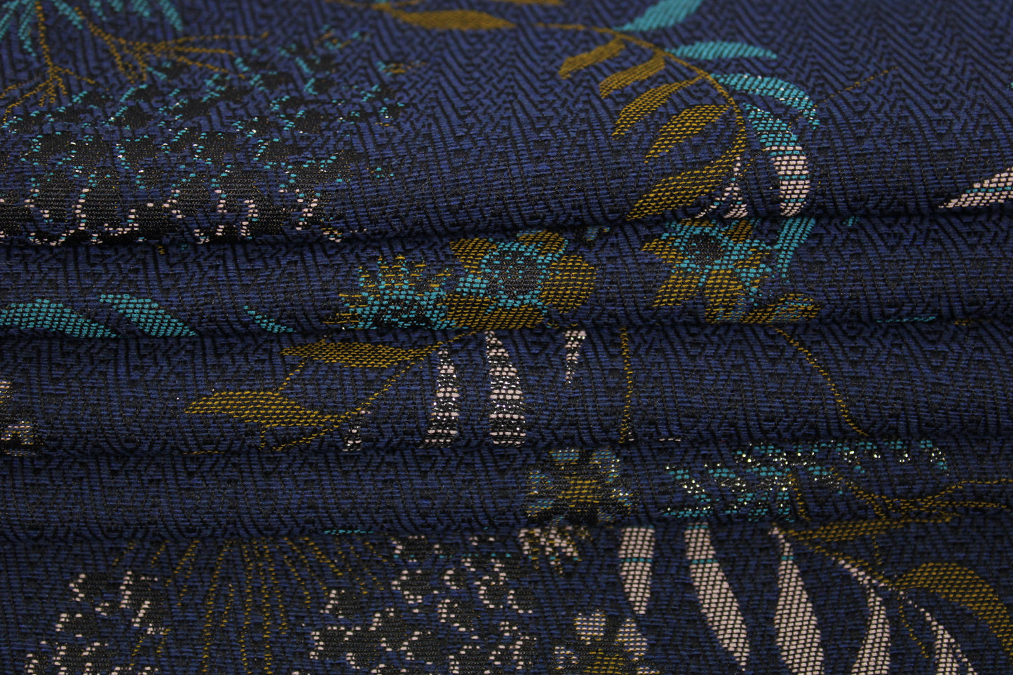 Tissu brocart - imprimé fleuri - bleu marine et argenté - photo 2/5 | So Tissus