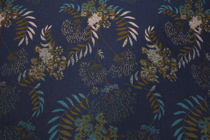 Tissu brocart - imprimé fleuri - bleu marine et argenté - photo 3/5 | So Tissus