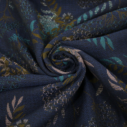 Tissu brocart - imprimé fleuri - bleu marine et argenté - photo 1/5 | So Tissus