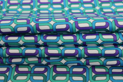 Tissu satin - imprimé géométrique - bleu vert et violet - photo 2/5 | So Tissus